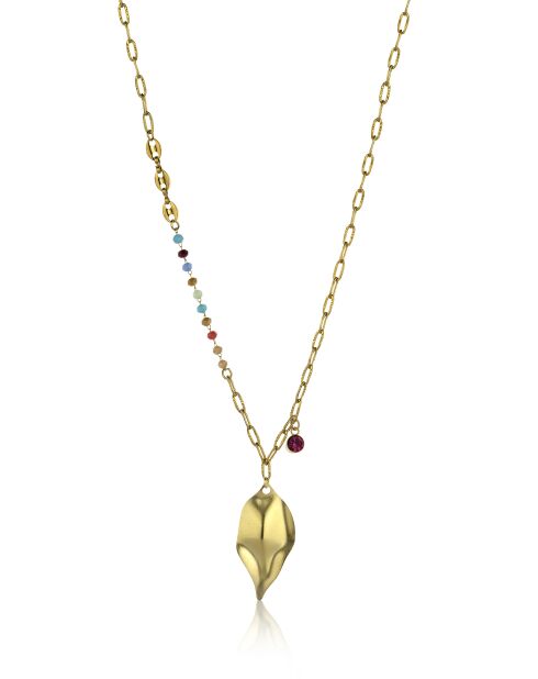 Collier en Acier, cristaux Séverine doré/mélange