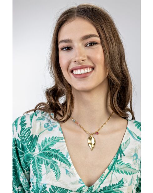 Collier en Acier, cristaux Séverine doré/mélange
