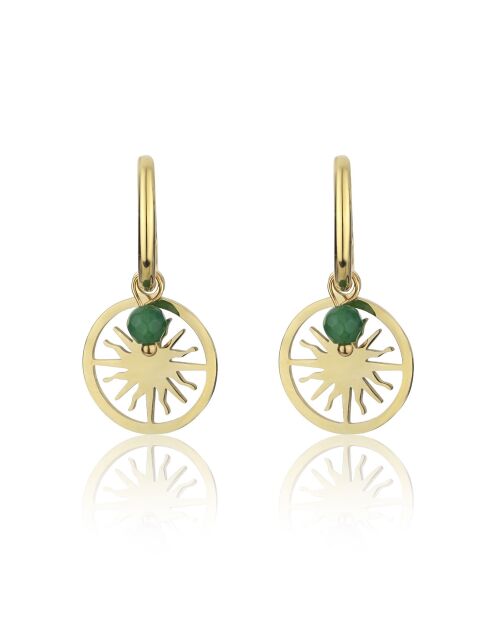Boucles d'oreilles Callie en acier plaqué or jaune et cristal doré/vert