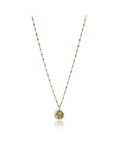 Collar Genevieve de acero bañado en oro amarillo y esmalte dorado/negro