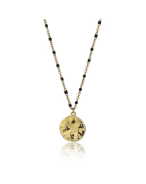 Collar Genevieve de acero bañado en oro amarillo y esmalte dorado/negro