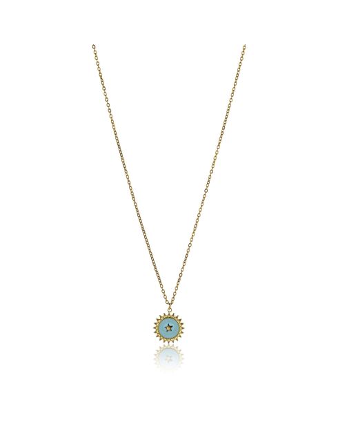 Collana Magnolia in acciaio placcato oro giallo e smalto oro/azzurro