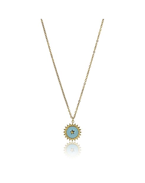 Collana Magnolia in acciaio placcato oro giallo e smalto oro/azzurro
