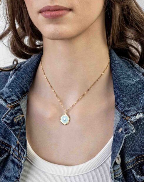 Collana Magnolia in acciaio placcato oro giallo e smalto oro/azzurro