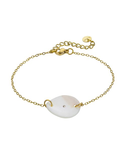 Bracelet en Acier, coquillage d'eau douce et zircon Victoire doré