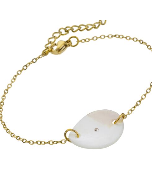 Bracelet en Acier, coquillage d'eau douce et zircon Victoire doré