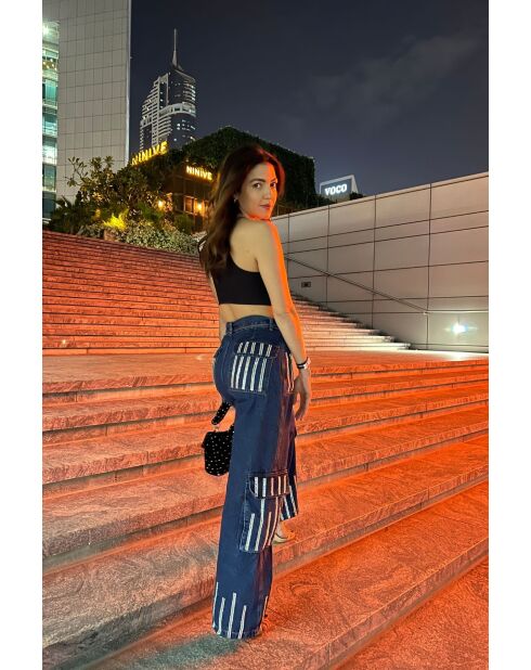 Jeans en coton Cargo strass