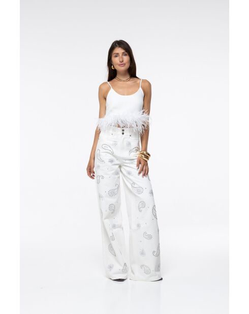 Jeans en coton Lara paisley blanc