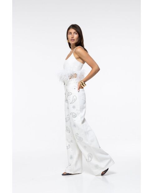 Jeans en coton Lara paisley blanc