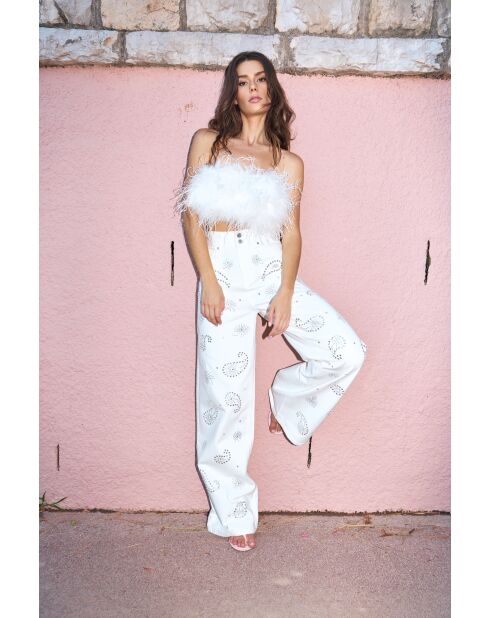 Jeans en coton Lara paisley blanc