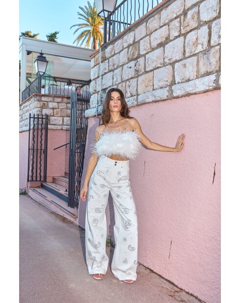 Jeans en coton Lara paisley blanc