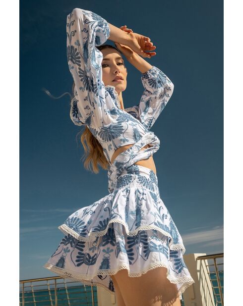 Top en coton Aleks broderie bleu