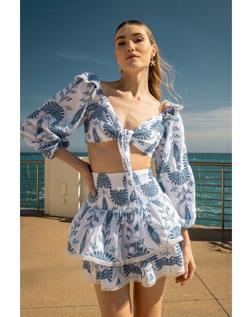 Top en coton Aleks broderie bleu