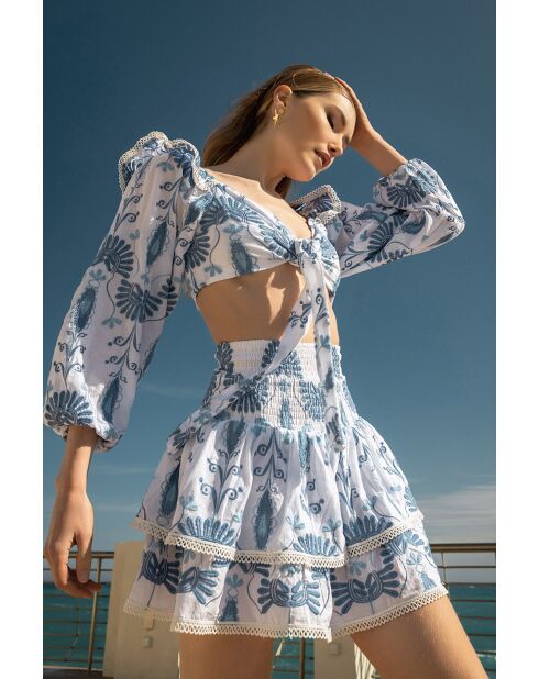 Top en coton Aleks broderie bleu
