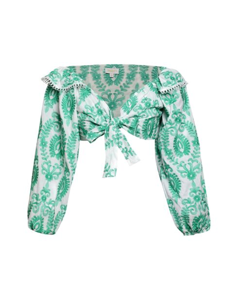 Top en coton Aleksandra broderie vert