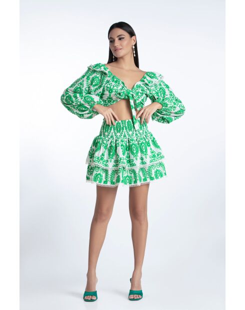 Top en coton Aleksandra broderie vert