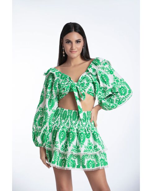 Top en coton Aleksandra broderie vert