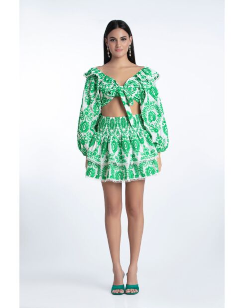 Top en coton Aleksandra broderie vert
