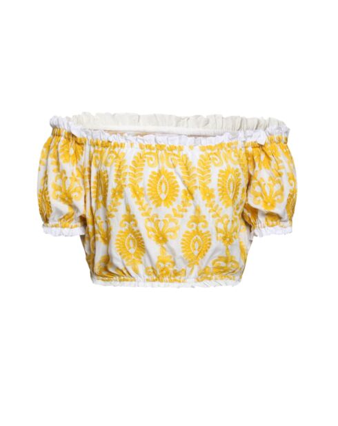 Top en coton Jenna broderie jaune
