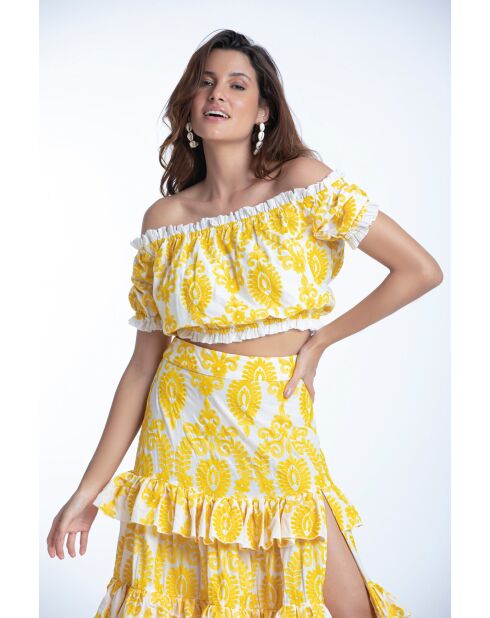 Top en coton Jenna broderie jaune