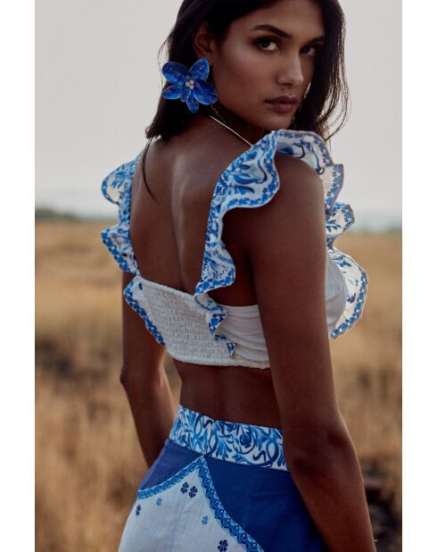Top en coton Zoe blue palm tree