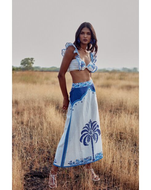 Top en coton Zoe blue palm tree
