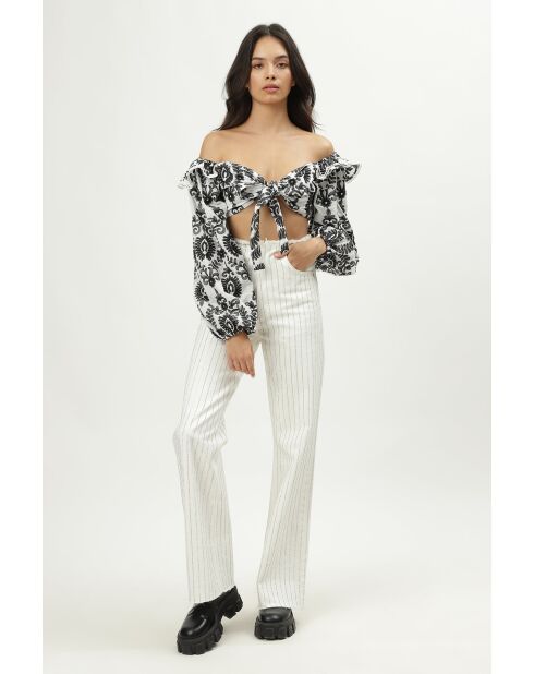 Jeans en coton Scarlett strass blanc