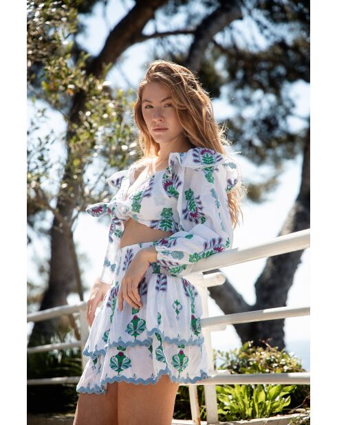 Top en coton Aleks topaz bleu
