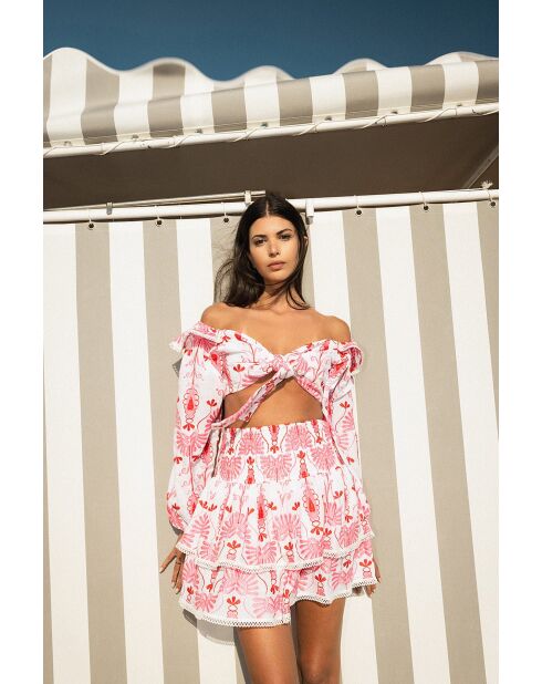Top en coton Aleks broderie rose