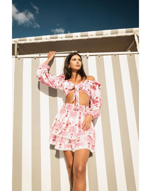 Top en coton Aleks broderie rose