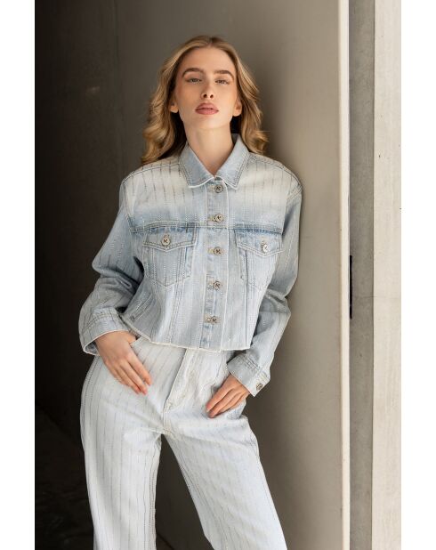 Veste en coton Jeans strass bleu