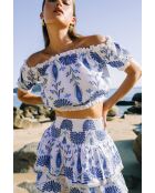 Top en coton Jenna broderie bleu