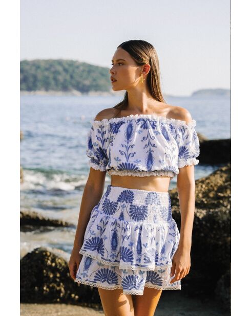 Top en coton Jenna broderie bleu