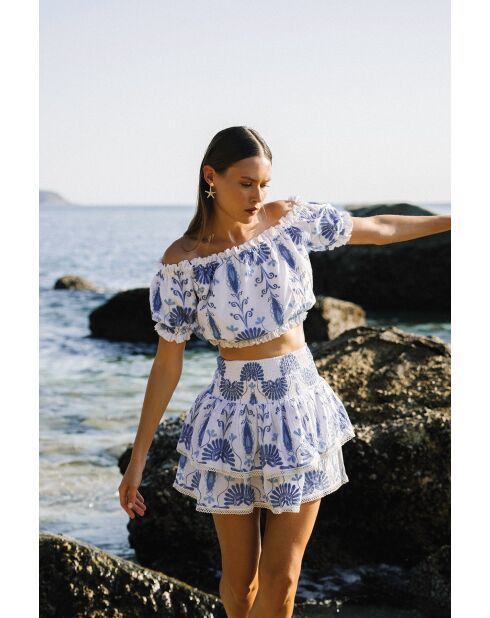 Top en coton Jenna broderie bleu