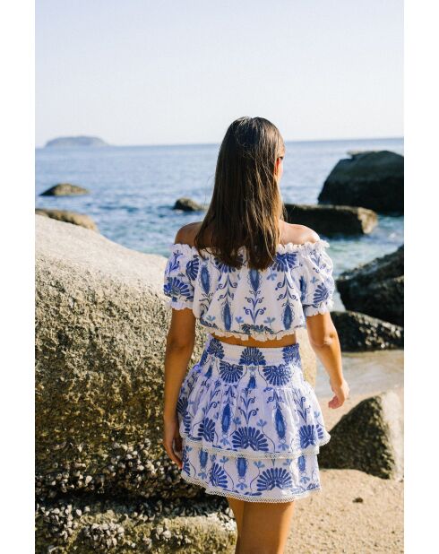 Top en coton Jenna broderie bleu