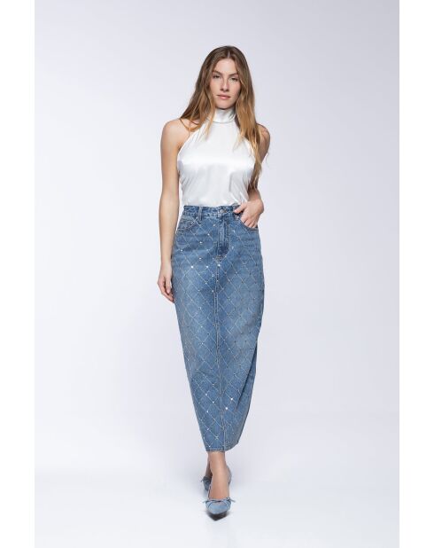 Jupe en coton Tamara strass bleue