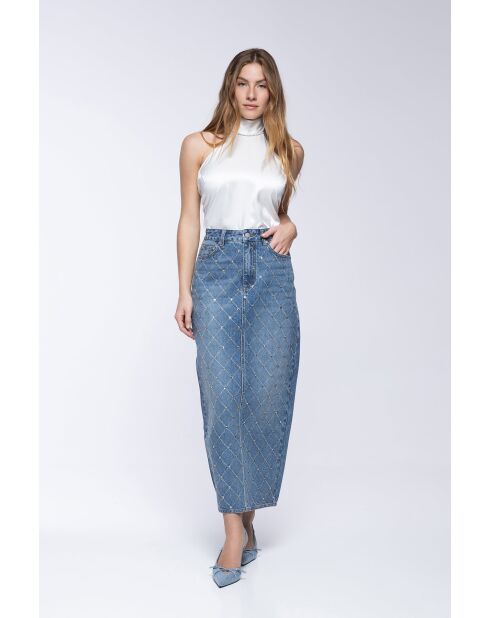 Jupe en coton Tamara strass bleue