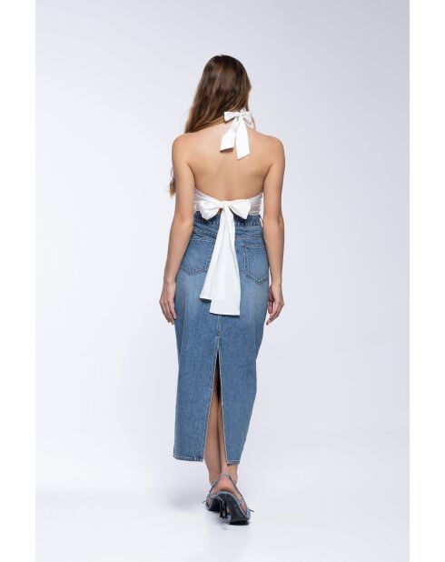 Jupe en coton Tamara strass bleue