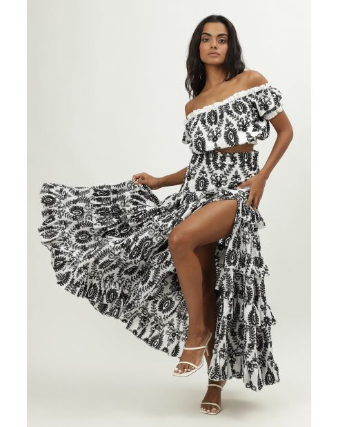 Jupe en coton Nais broderie noire