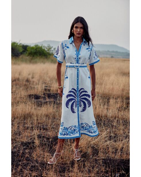 Robe en coton Chiara blue palm tree