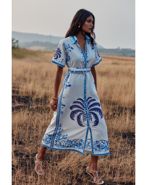 Robe en coton Chiara blue palm tree