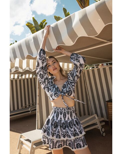 Jupe en coton Paulina broderie noire