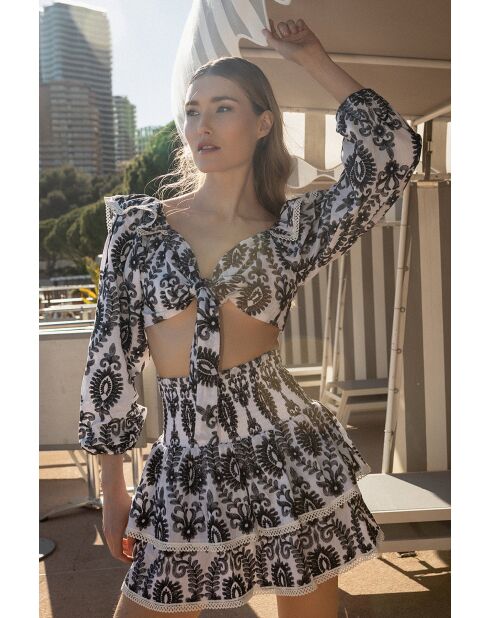 Jupe en coton Paulina broderie noire