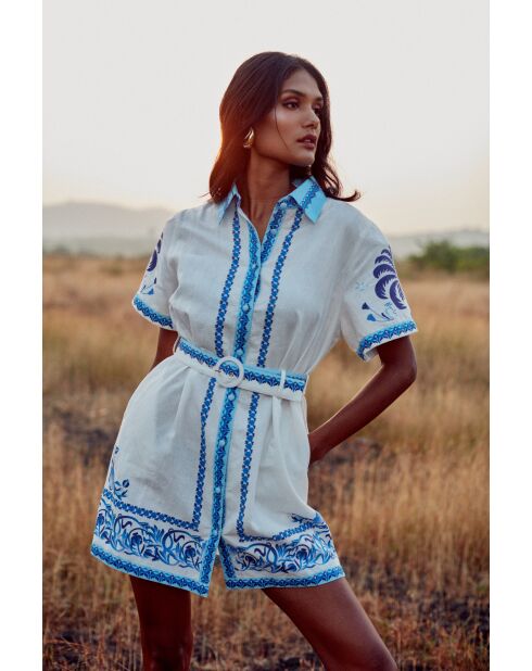 Robe en coton Alina blue palm tree