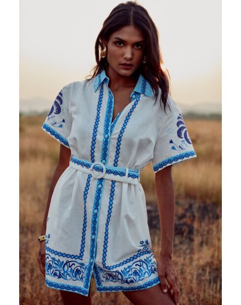 Robe en coton Alina blue palm tree