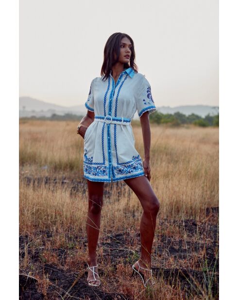 Robe en coton Alina blue palm tree