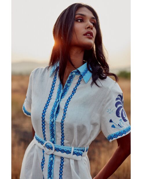 Robe en coton Alina blue palm tree