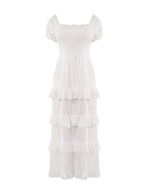 Weißes Baumwollkleid Lara mit Palmenmotiv