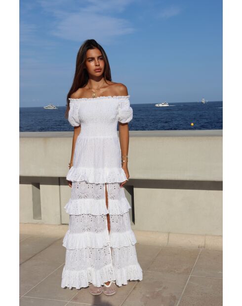 Weißes Baumwollkleid Lara mit Palmenmotiv