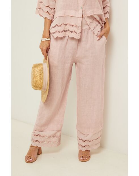 Pantalon en lin Smart rose